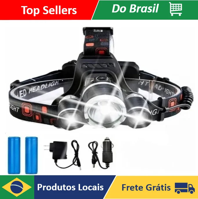 Lanterna Super Max De Cabeça com 3 Leds Profissional Led Ultra Potente