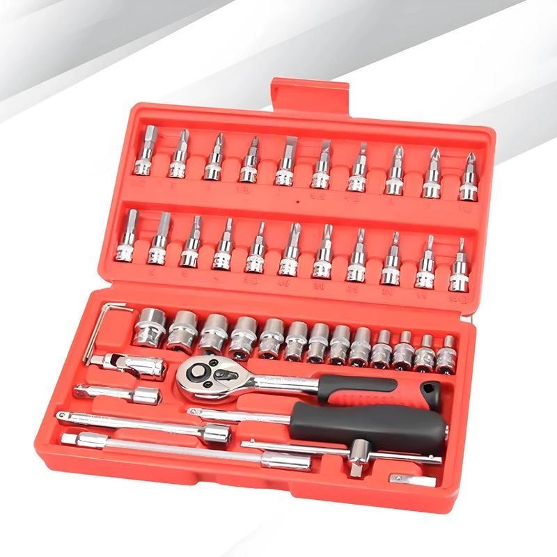 Kit de ferramentas com 46 peças para manutenções e reparos.