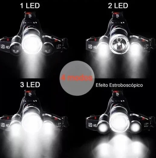 Lanterna Super Max De Cabeça com 3 Leds Profissional Led Ultra Potente