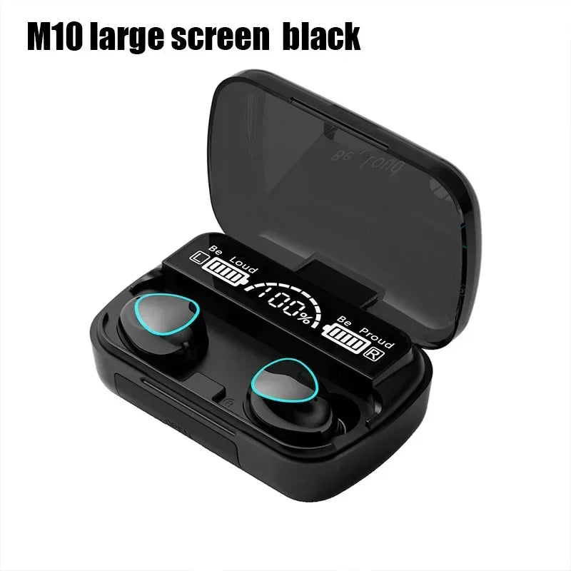 M10 fones de ouvido Bluetooth com microfone, caixa de carregador de fone de ouvido, fones de ouvido sem fio,tela de exibição LED