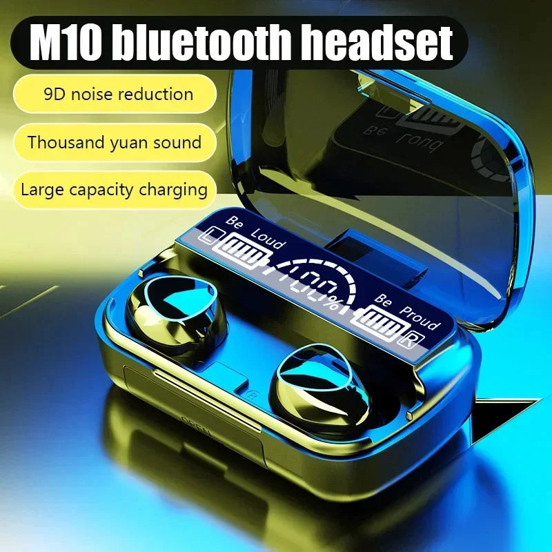 M10 fones de ouvido Bluetooth com microfone, caixa de carregador de fone de ouvido, fones de ouvido sem fio,tela de exibição LED